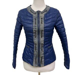Monte Cervino Denim Lined Zip up Down Jacket. Blue EUC S